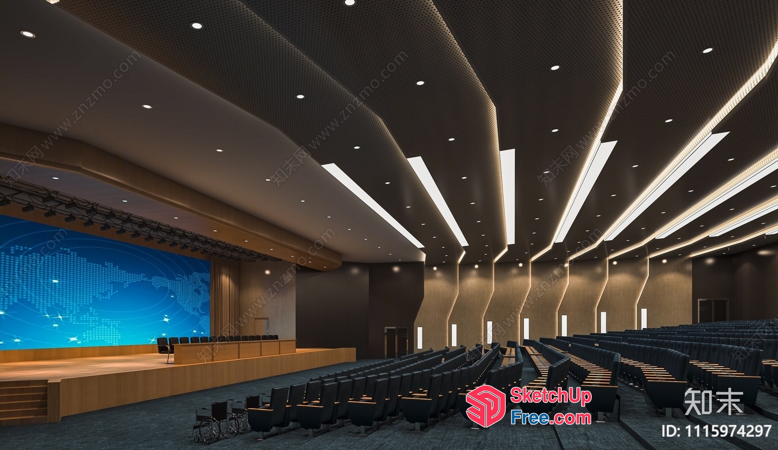 Large Conference Hall With Stage And Seating 3D SketchUp File