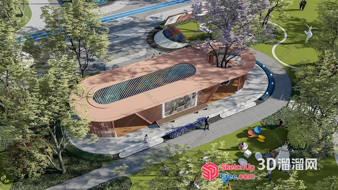 Modern Architectural Design Of A Park Building 3D SketchUp File