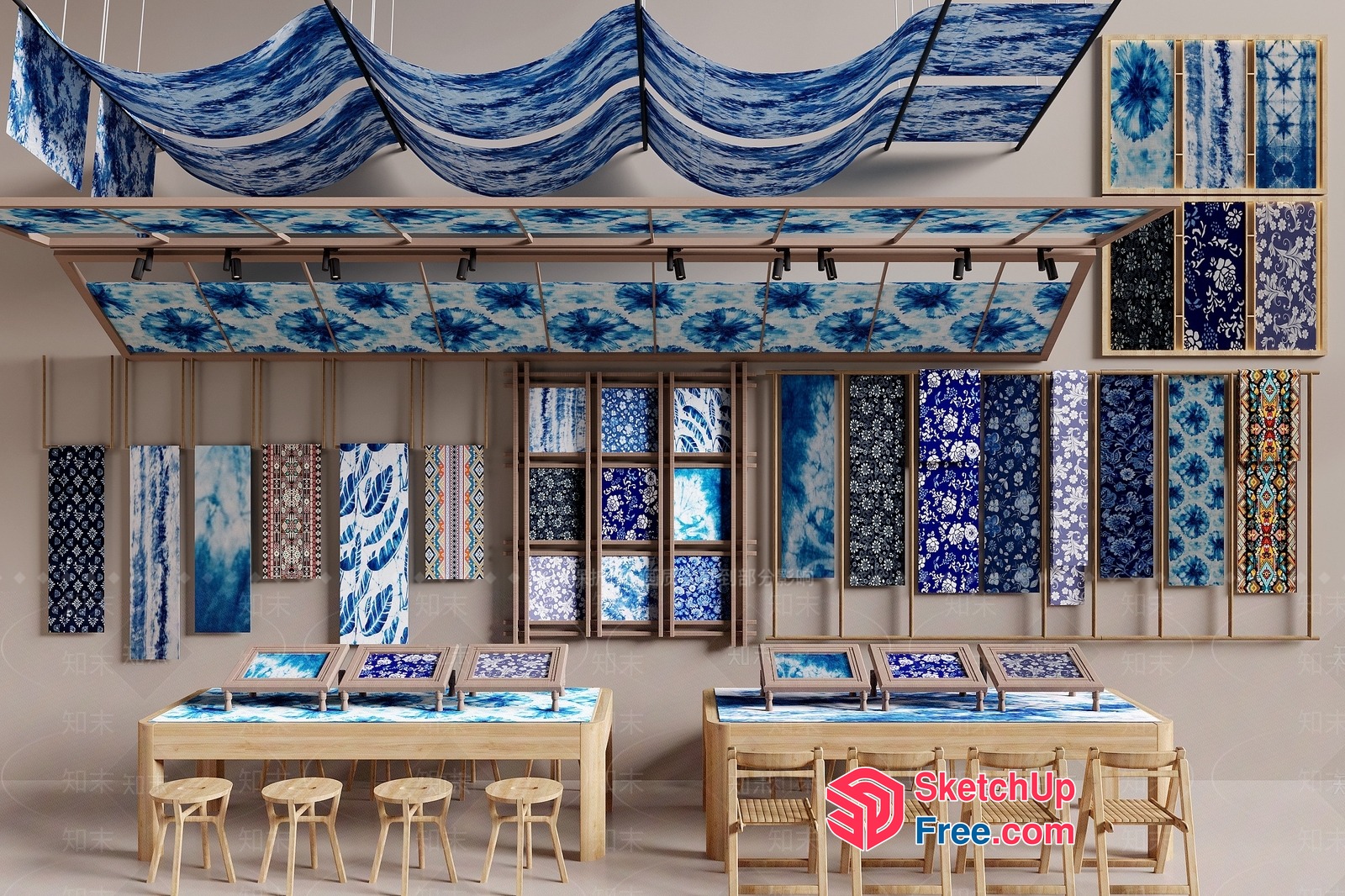 Blue Tie-Dye Decorative Wall And Ceiling Tiles 3D SketchUp File