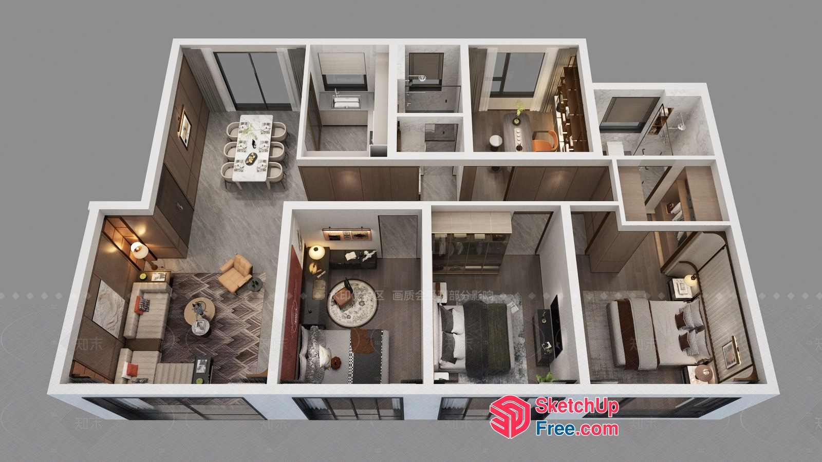 Modern Apartment Plan With Elegant Living Room 3D SketchUp File