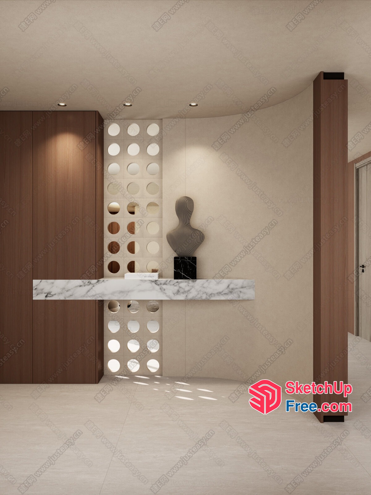 Decorative Shelf And Pillar In A Modern Office Space 3D SketchUp File