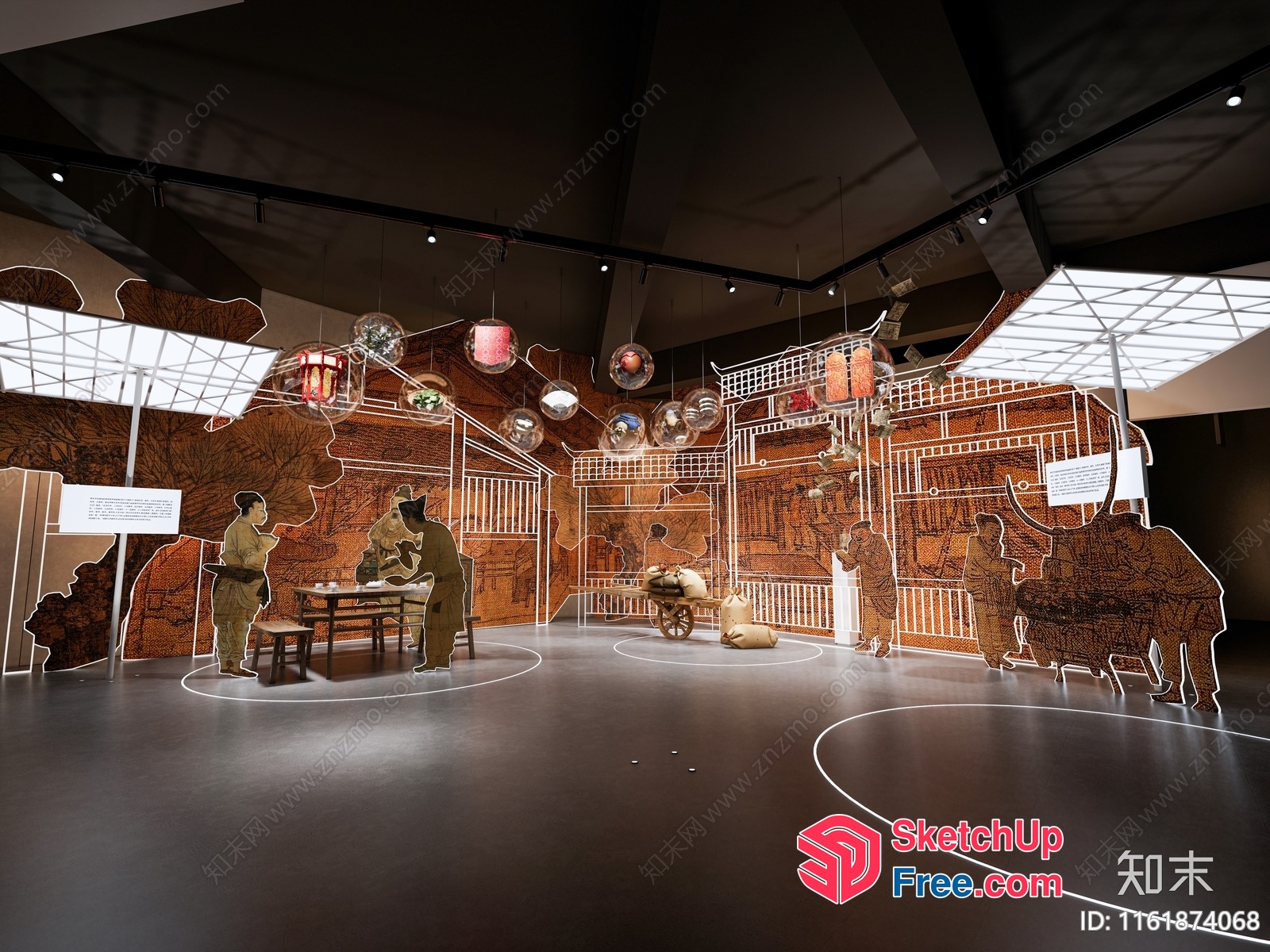 Museum Interior With Animal And Food Truck Elements 3D SketchUp File