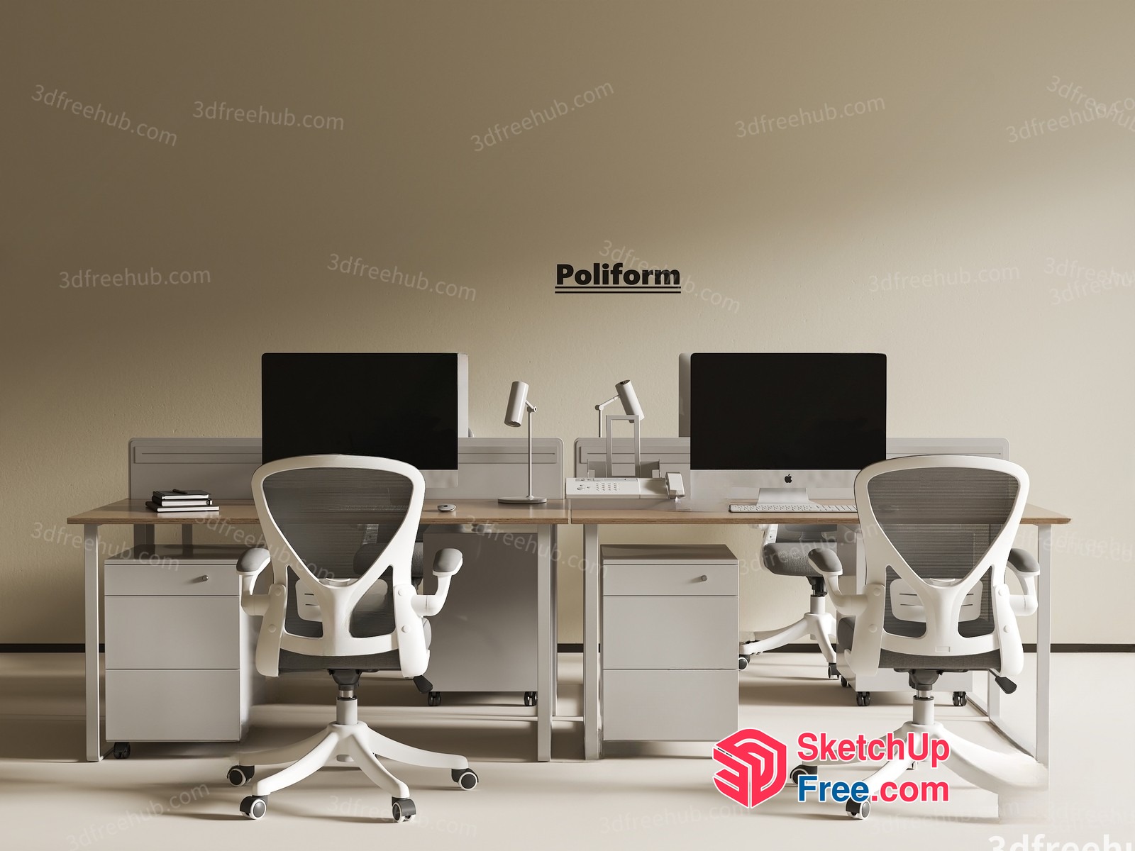 Modern Office Workspace With Poliform Furniture 3D SketchUp File