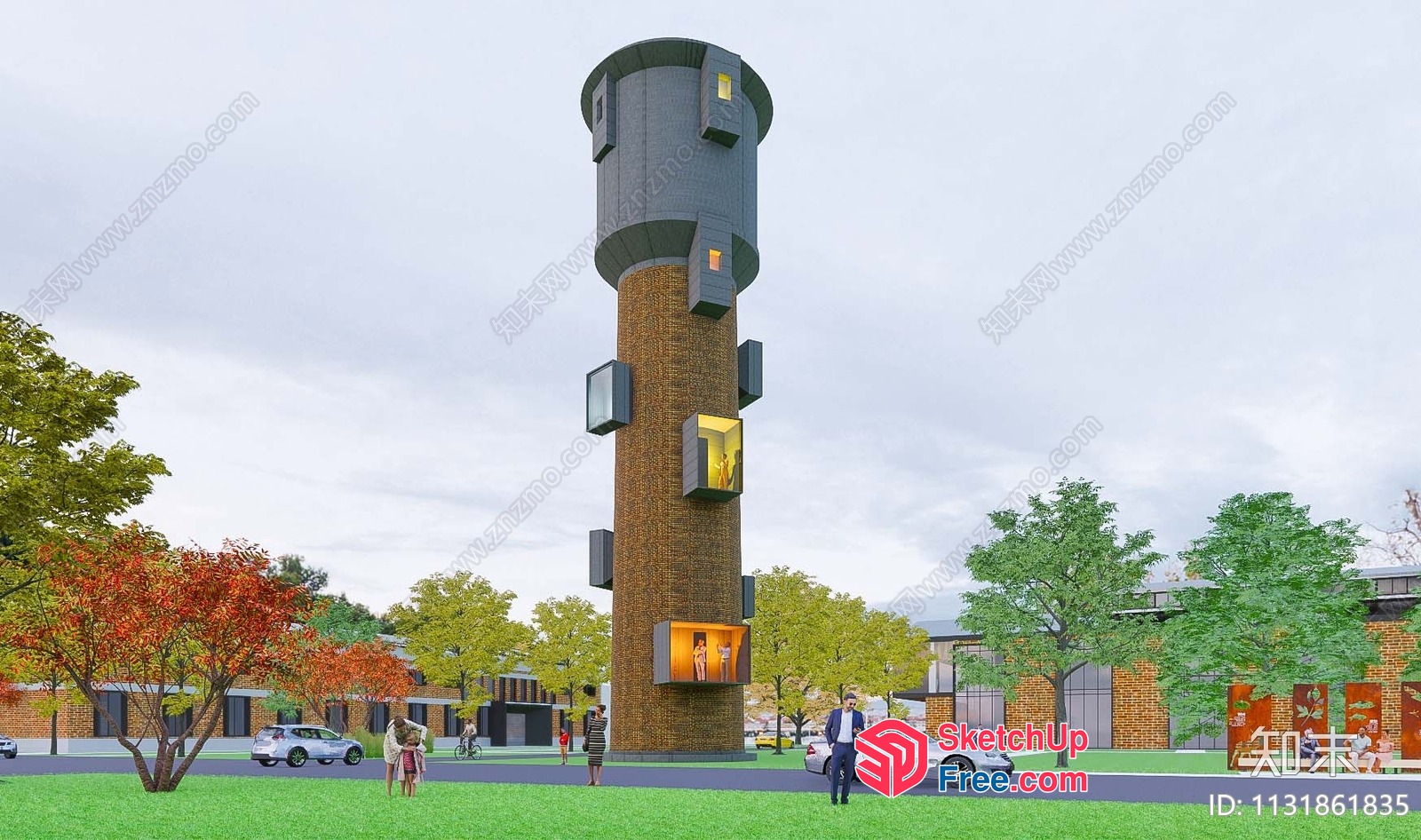 Modern Brick Pillar With Contemporary Windows 3D SketchUp File