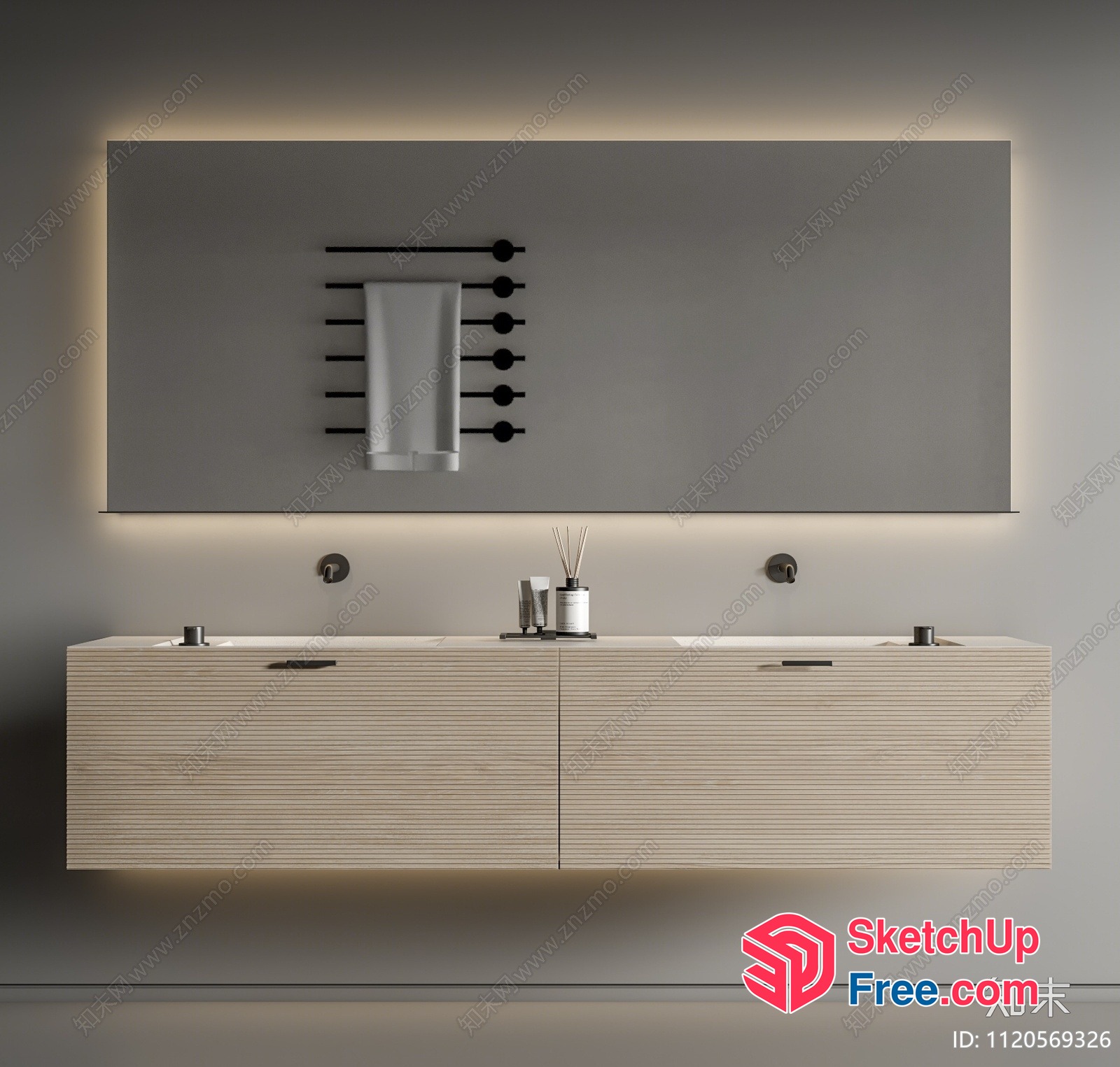 Modern Minimalist Bathroom Vanity With Lighted Mirror 3D SketchUp File