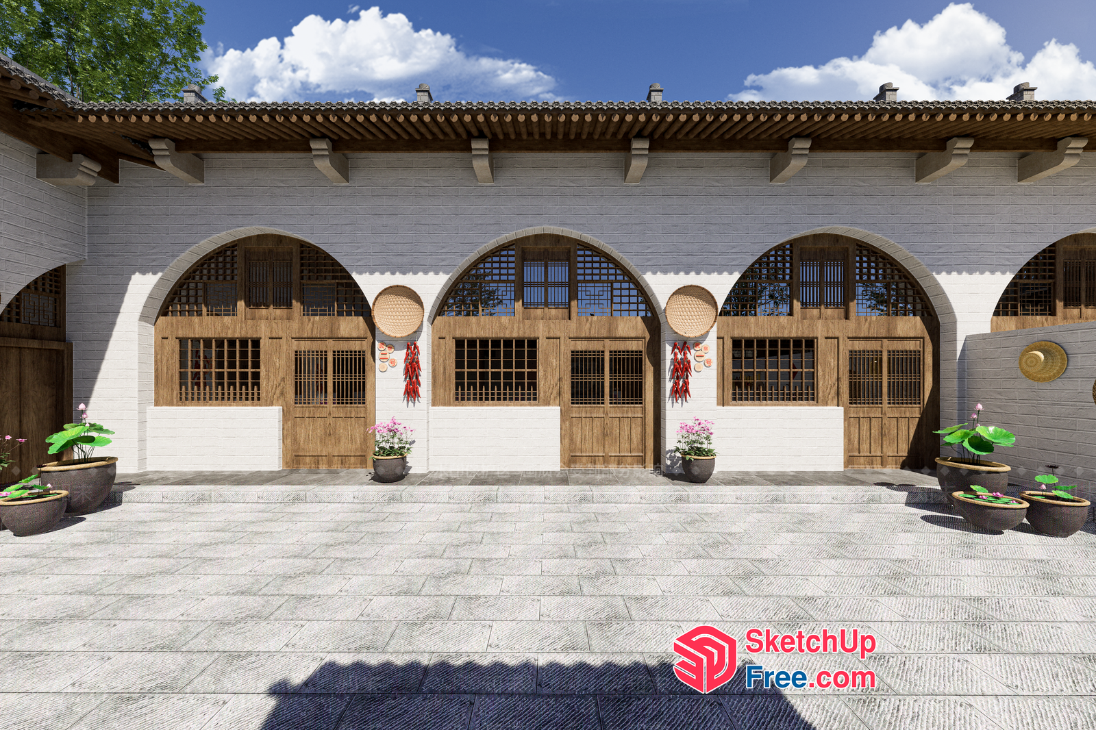 Traditional Asian Building Facade 3D SketchUp File