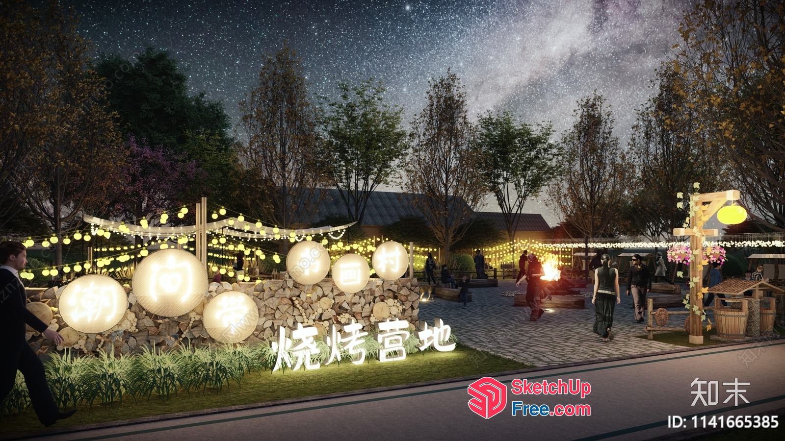 Night Market Scene With Traditional Decorations And Lighting 3D SketchUp File