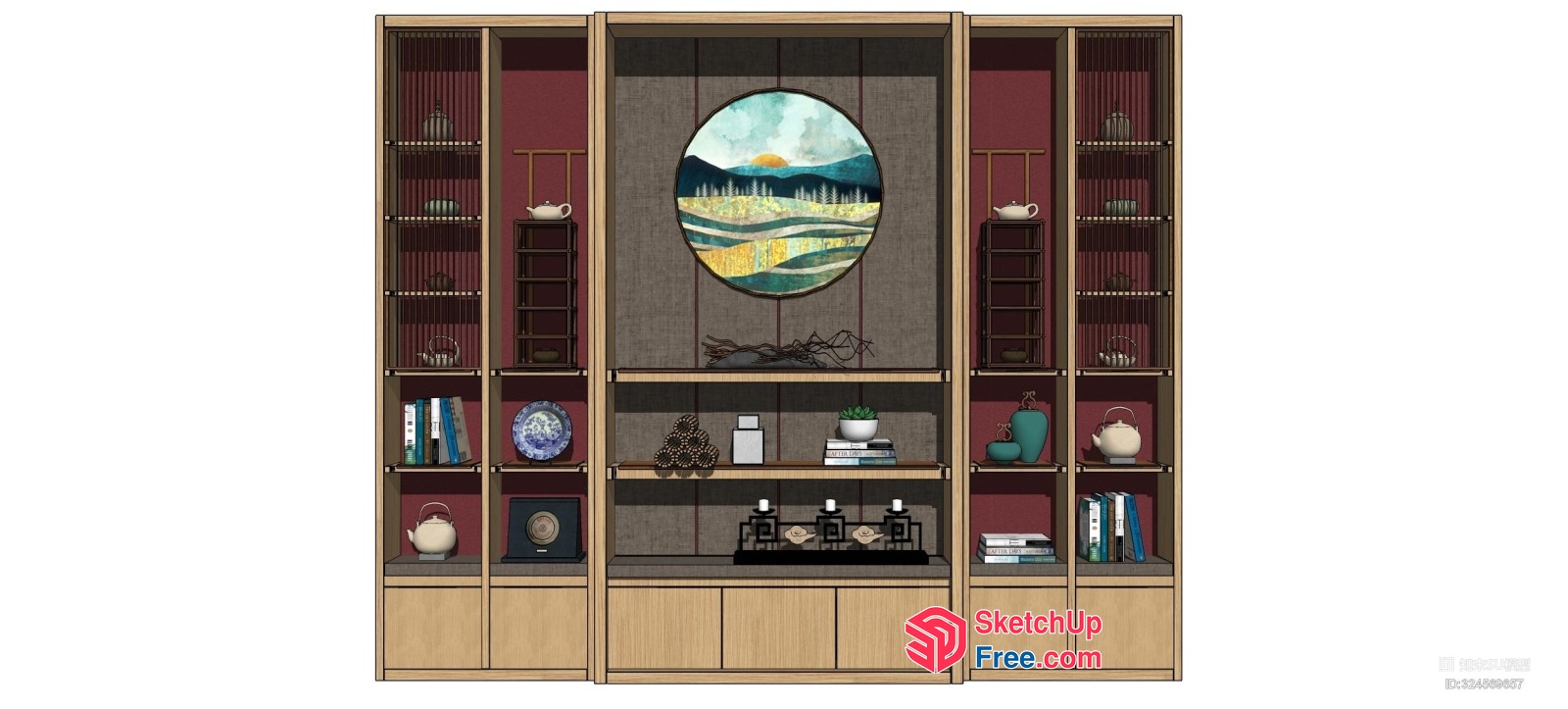 Modern Asian-Inspired Bookcase With Teahouse Decor 3D SketchUp File