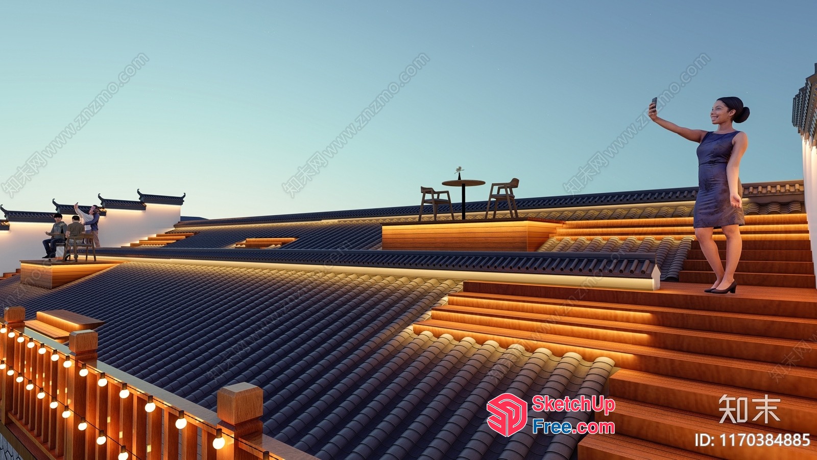 Woman Taking A Selfie On A Roofed Stairway 3D SketchUp File