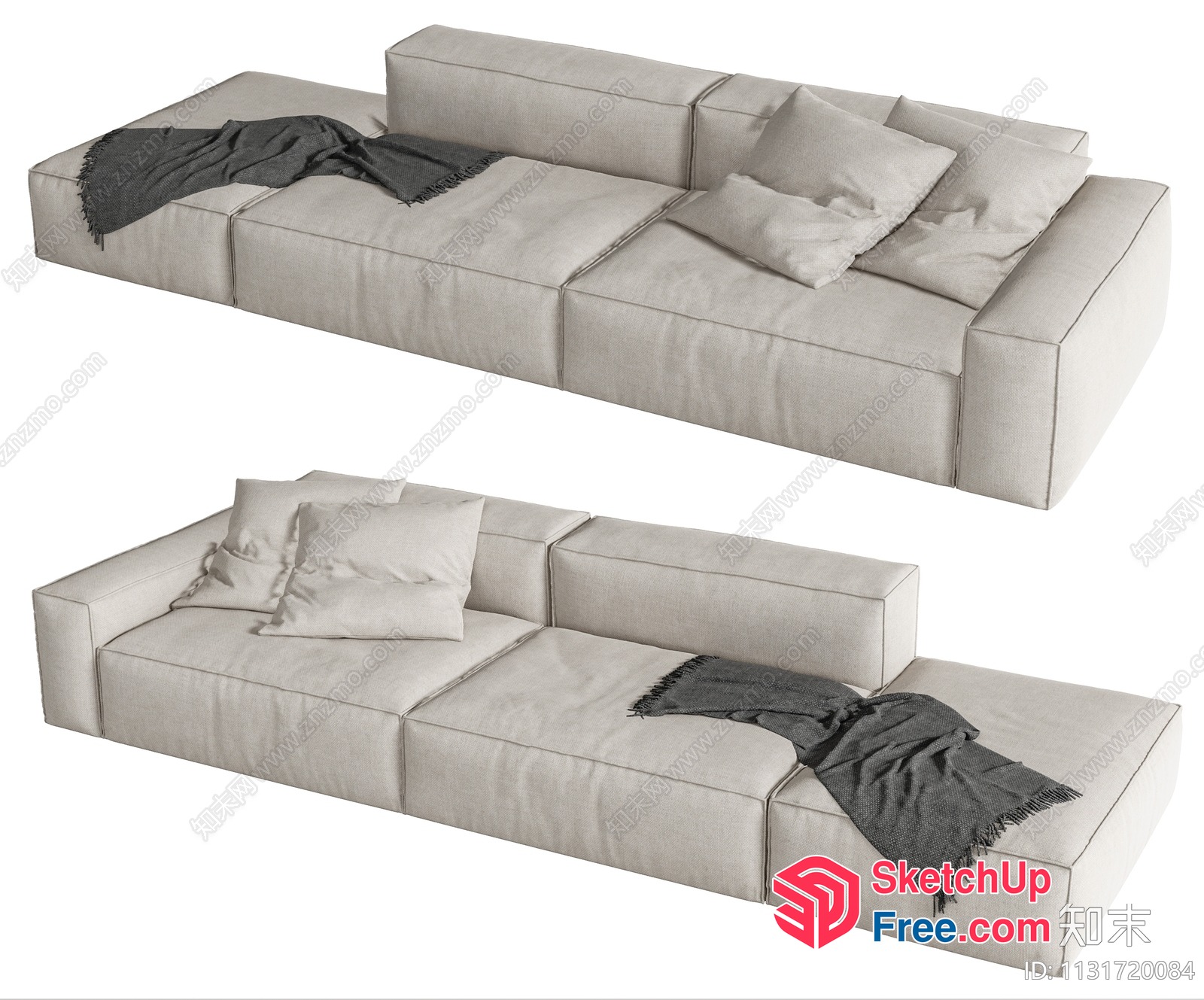 Modern Minimalist White Sectional Sofa Set 3D SketchUp File