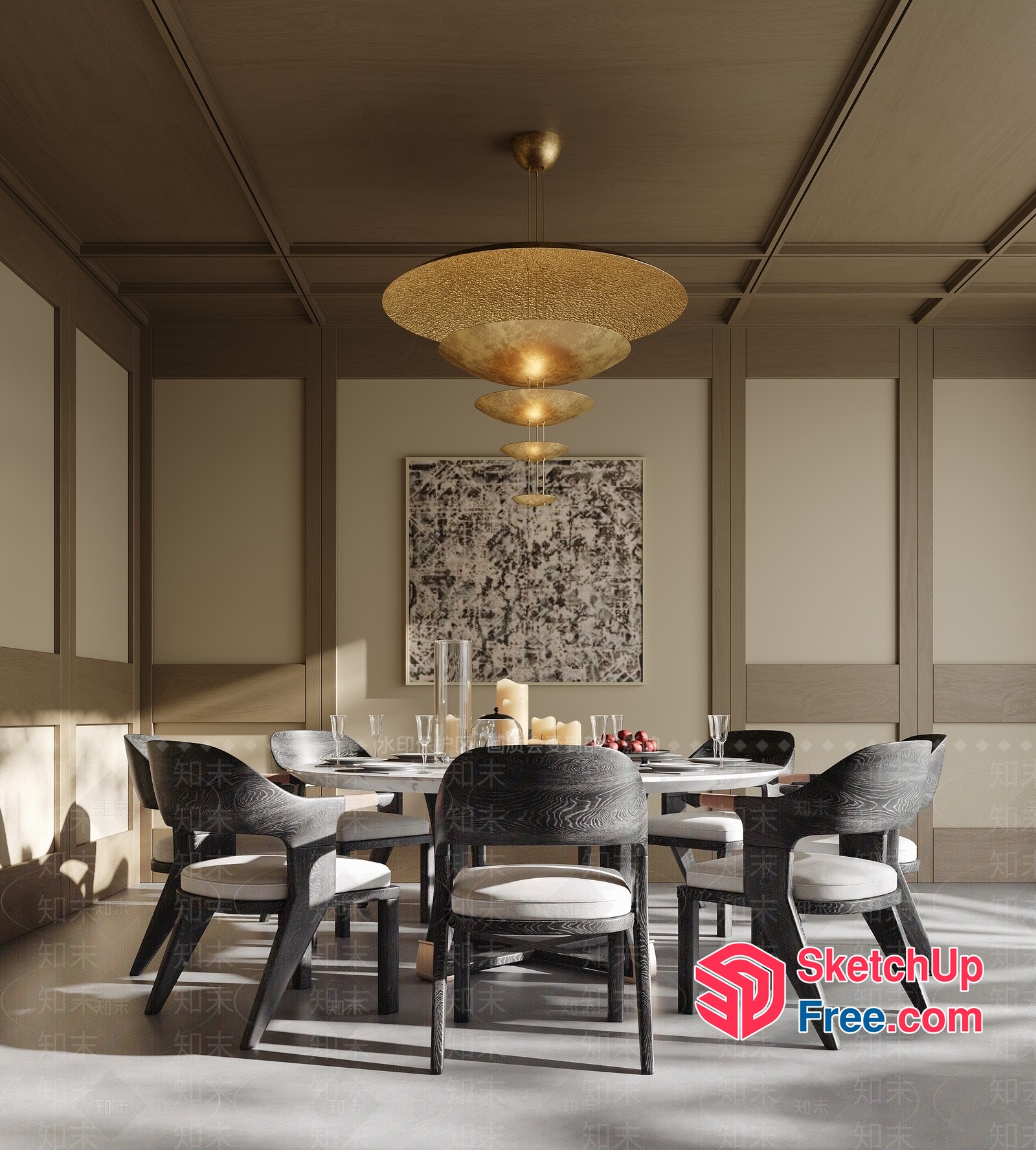Elegant Dining Room With Modern Lighting Fixtures 3D SketchUp File