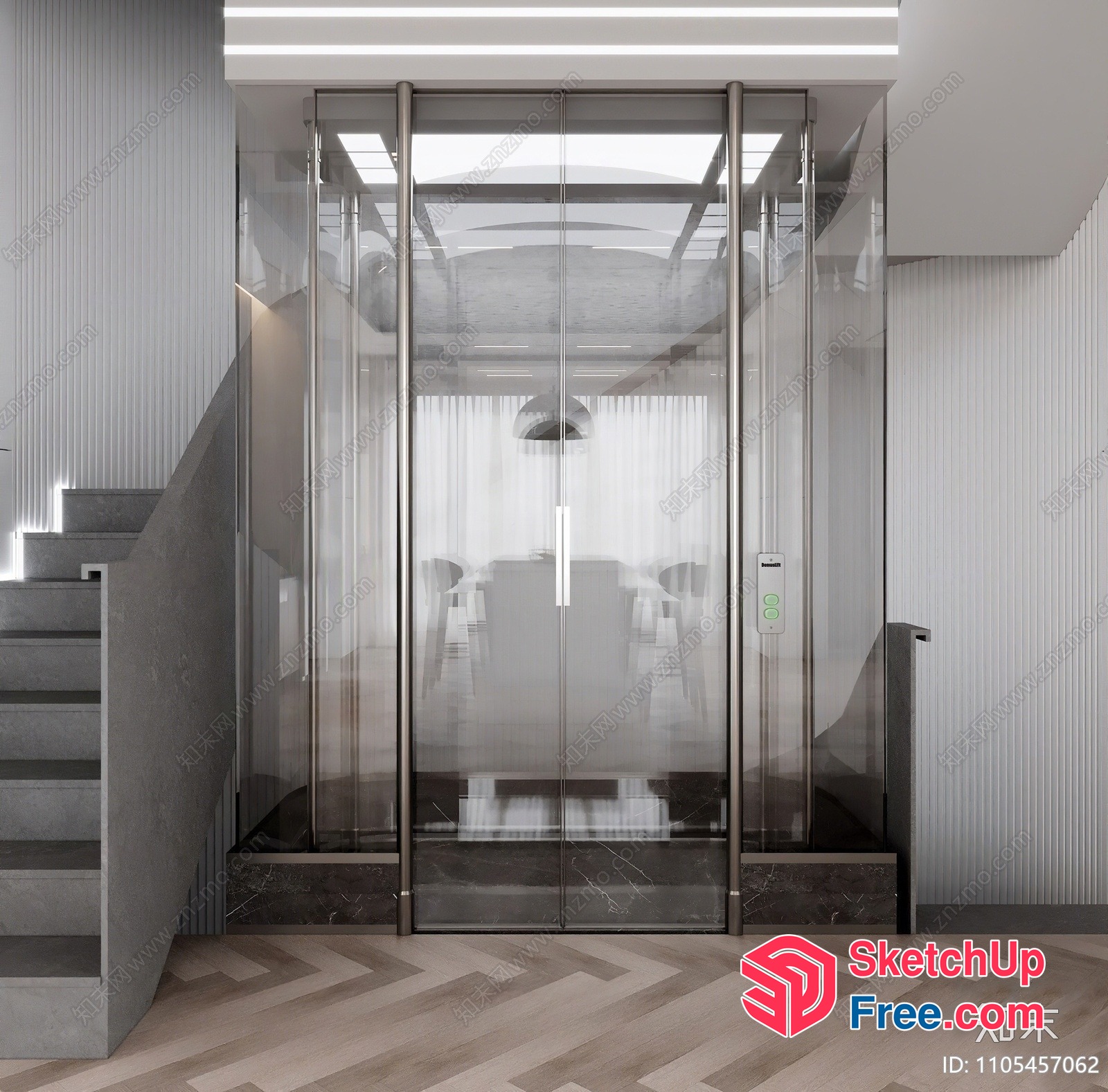 Elevator And Stairs In Modern Office Building 3D SketchUp File