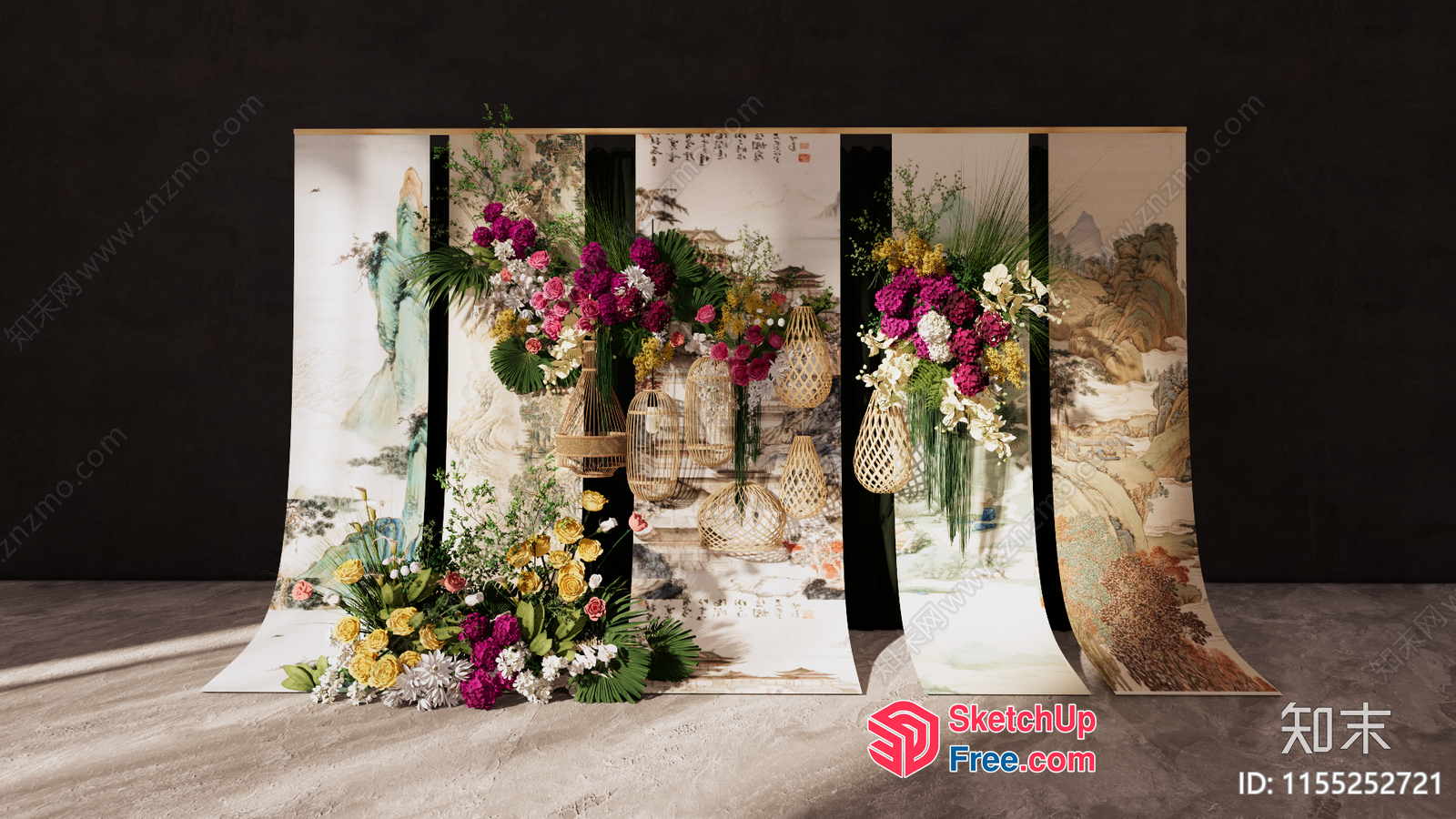 Elegant Floral Arrangement In A Traditional Chinese Setting 3D SketchUp File