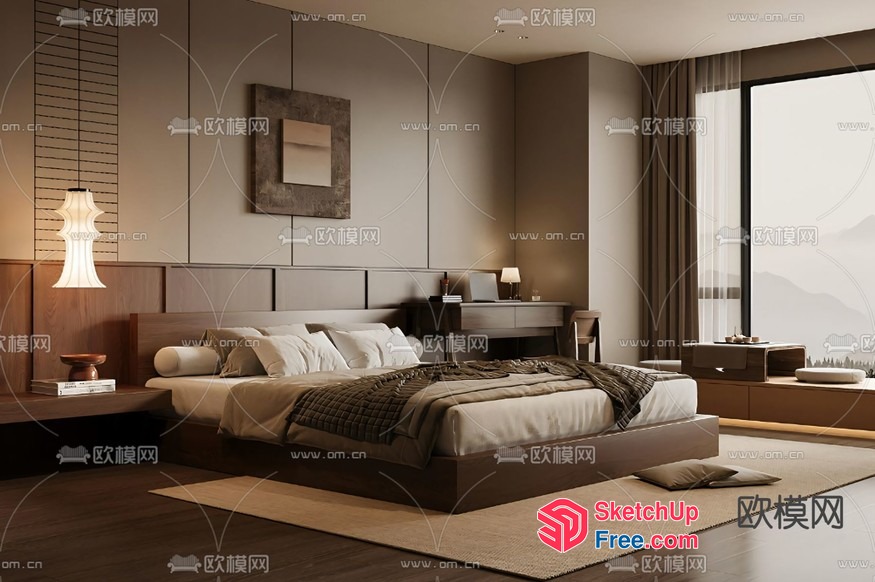 Modern Minimalist Japanese-Inspired Bedroom With Natural Light 3D SketchUp File