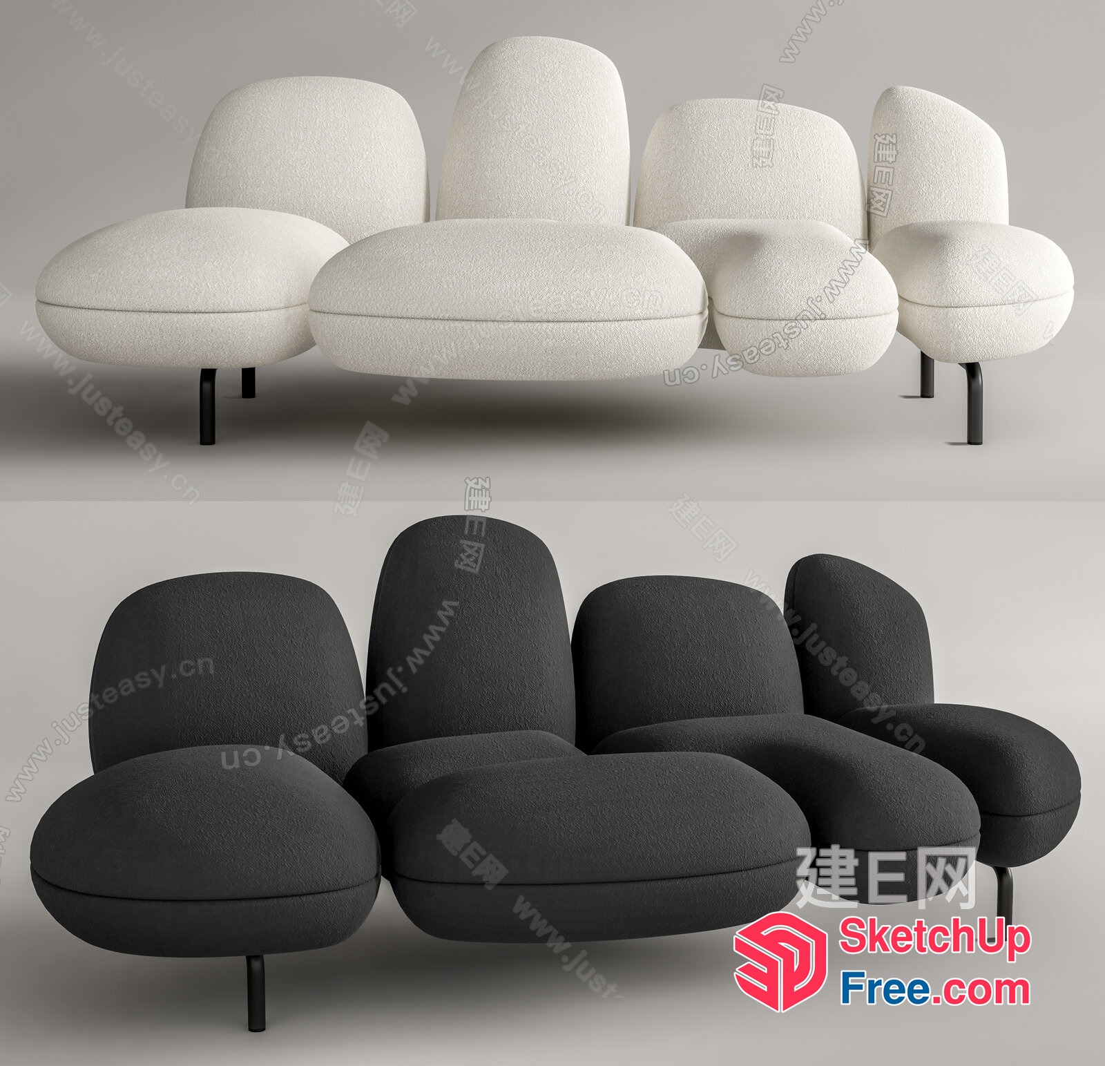 Modern Minimalist Pillar-Backed Chairs And Sofa Set 3D SketchUp File