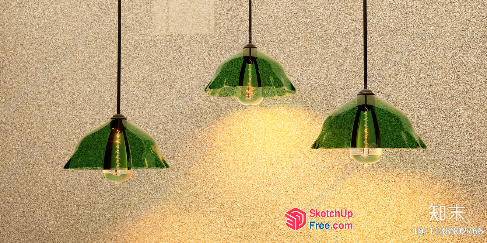 Three Green Glass Pendant Lights Hanging From The Ceiling 3D SketchUp File
