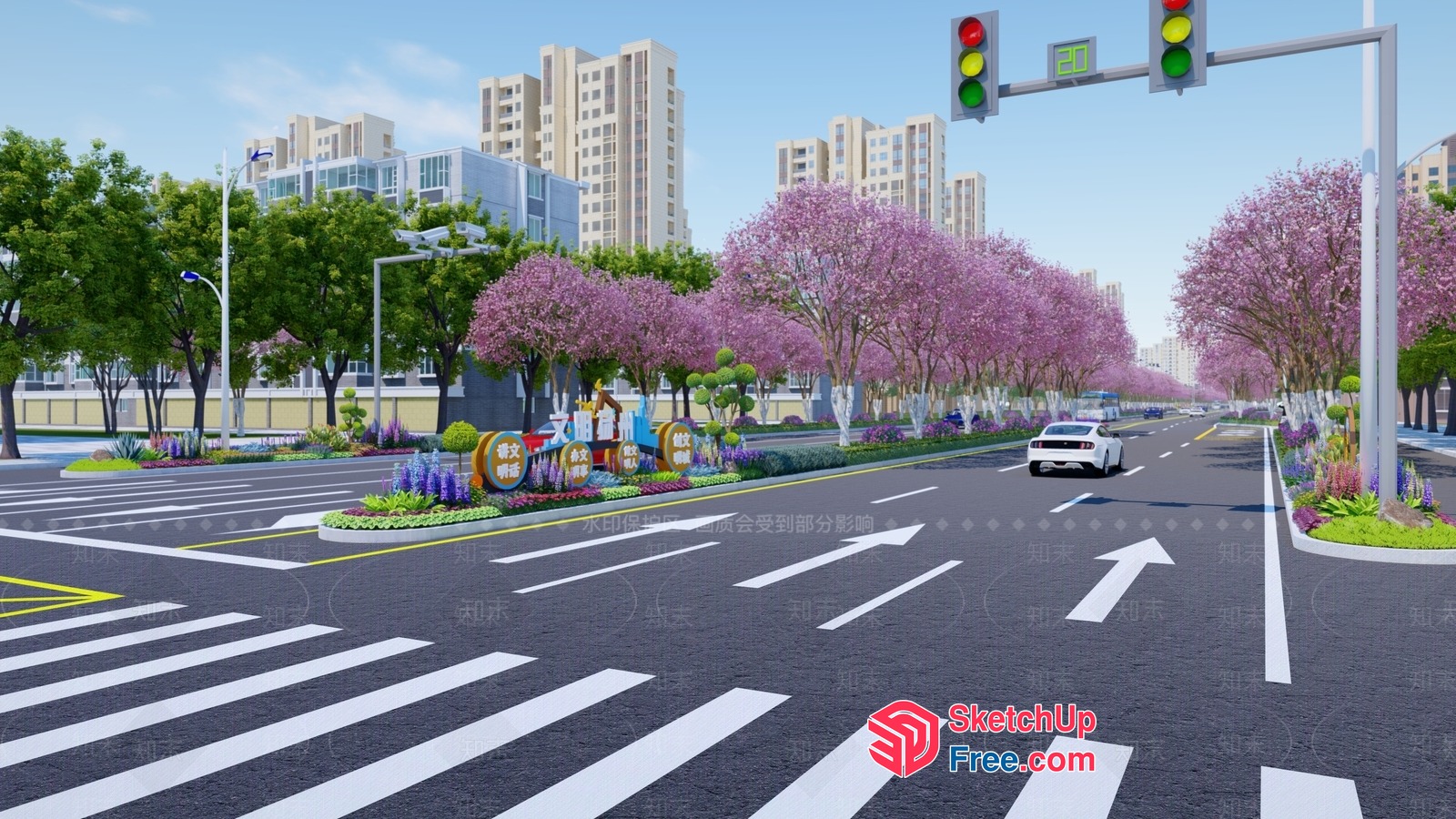 City Street With Modern Buildings And Vibrant Landscaping 3D SketchUp File