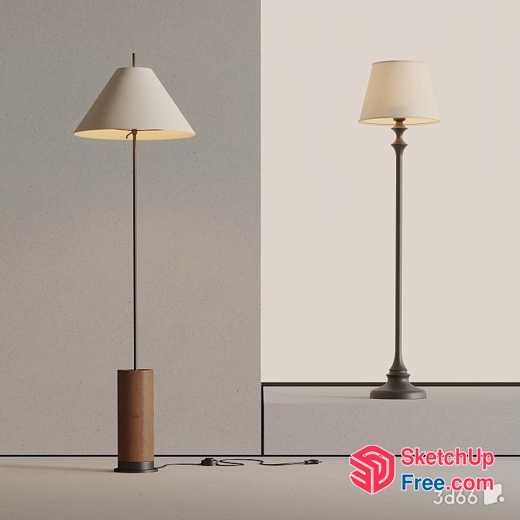 Two Floor Lamps With Different Shades 3D SketchUp File