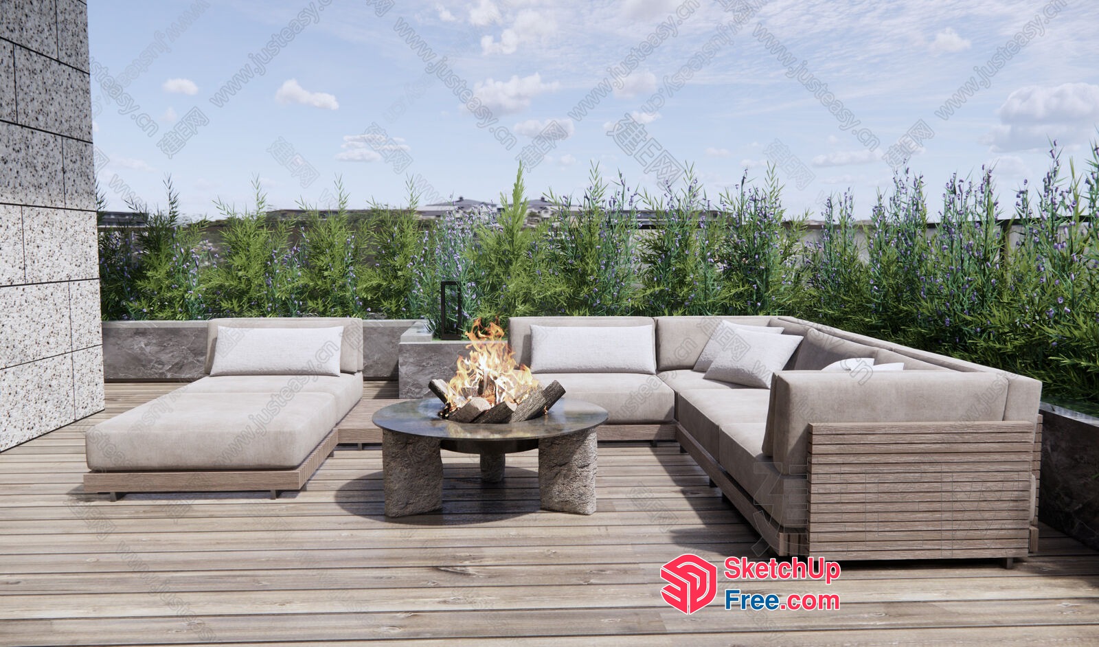 Modern Outdoor Patio Furniture And Fire Pit 3D SketchUp File