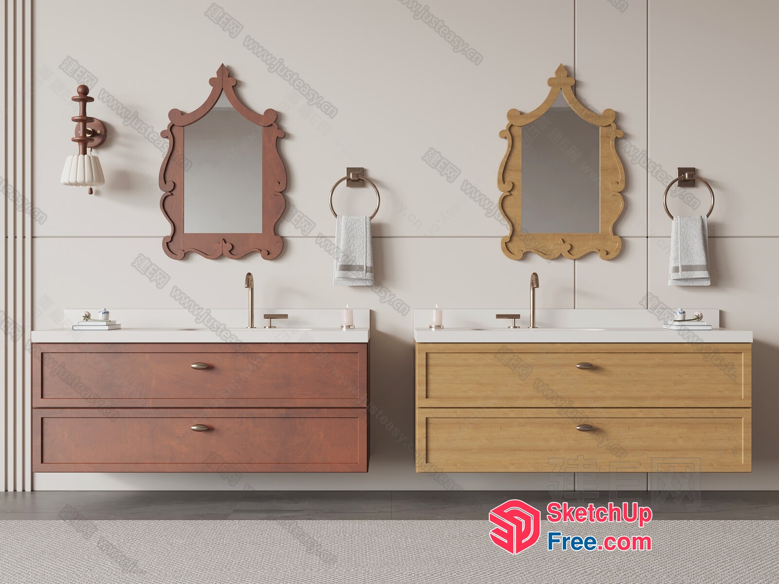 Elegant Double Sink Bathroom Vanity With Ornate Mirrors 3D SketchUp File