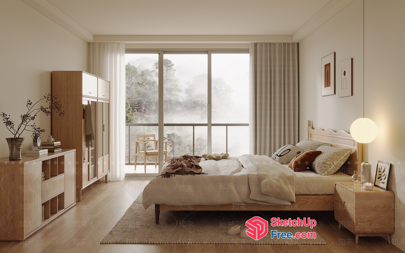 Cozy Bedroom With Balcony View 3D SketchUp File