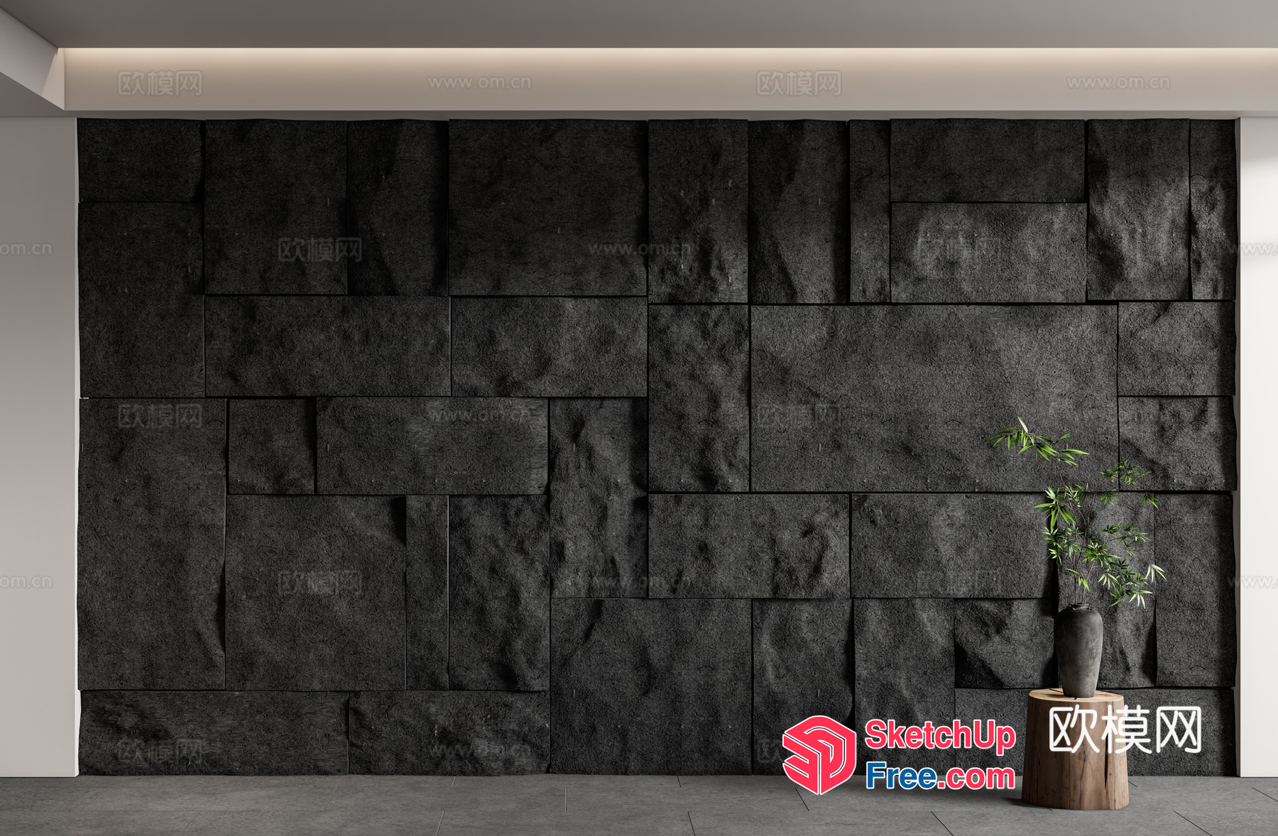 Dark Grey Stone Wall Interior 3D SketchUp File