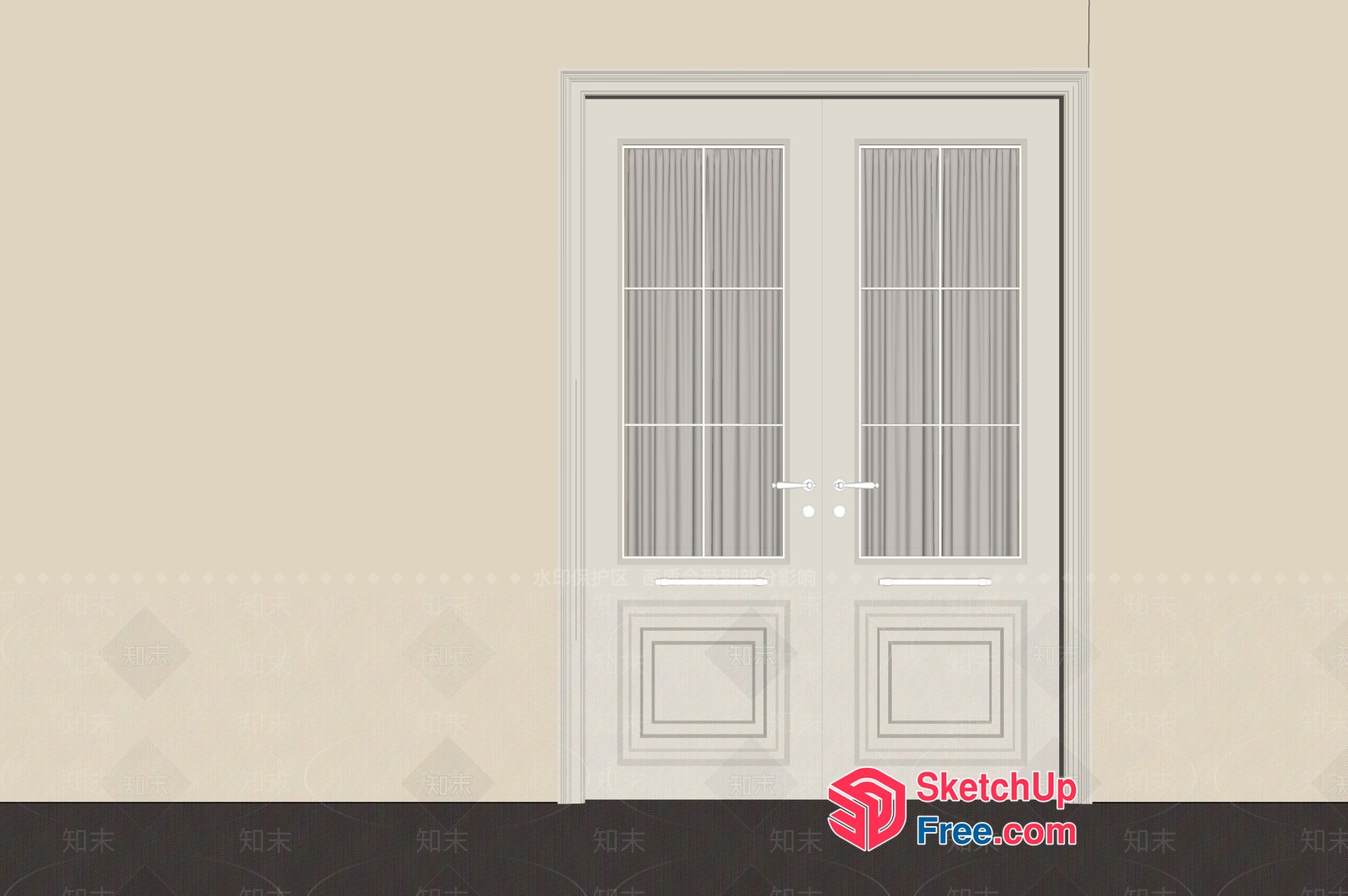 Elegant Double Doors With Ornate Frame And Glass Panels 3D SketchUp File