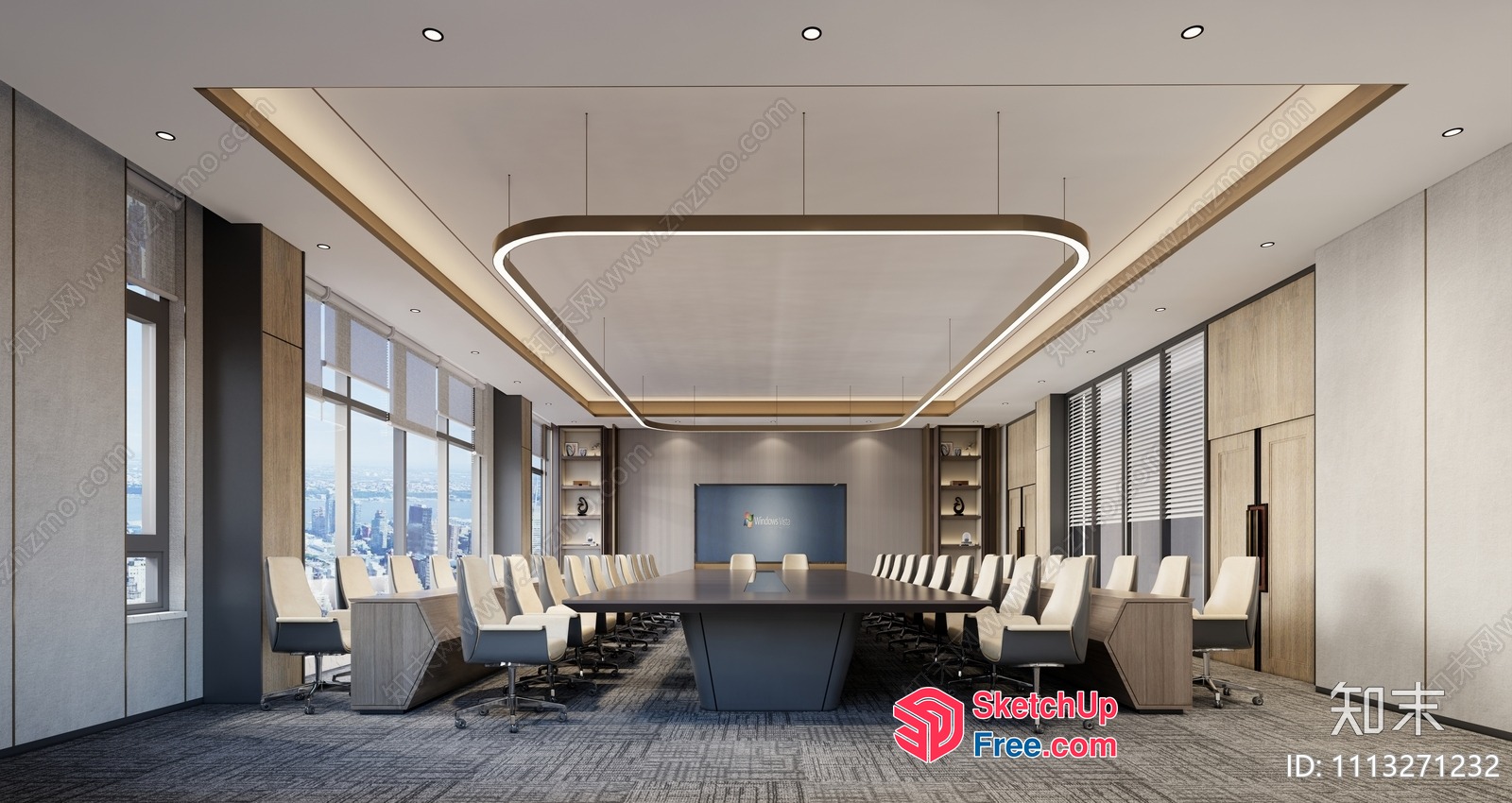 Modern Conference Room With Large Table And Chairs 3D SketchUp File