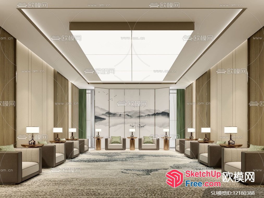 Modern Minimalist Living Room With Skylight And Wall Art 3D SketchUp File