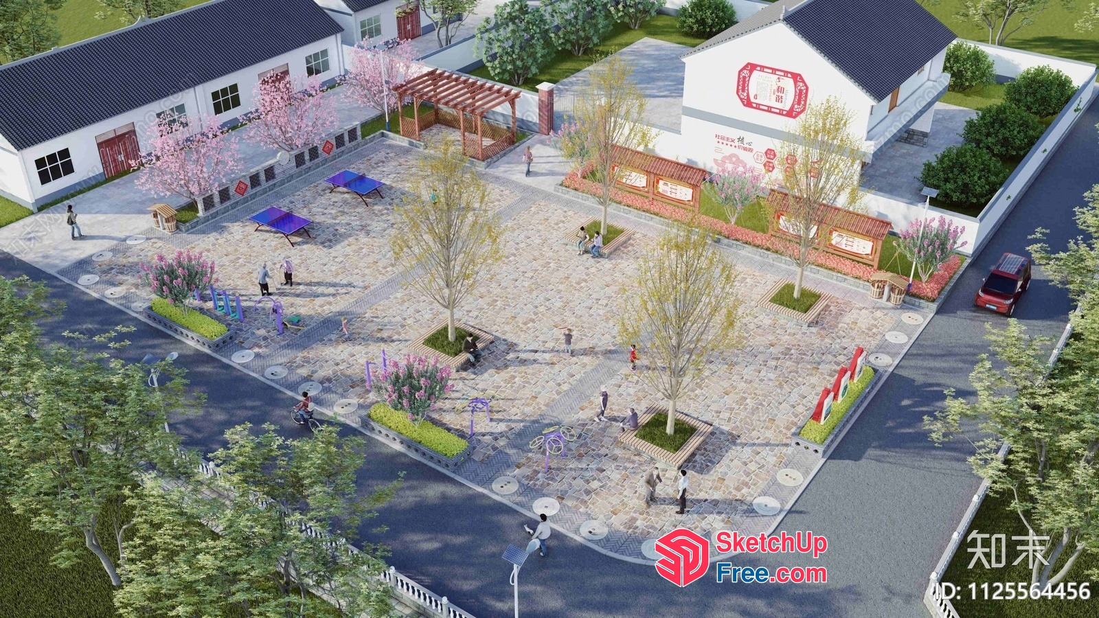 Serene Courtyard With Play Area And Shops 3D SketchUp File