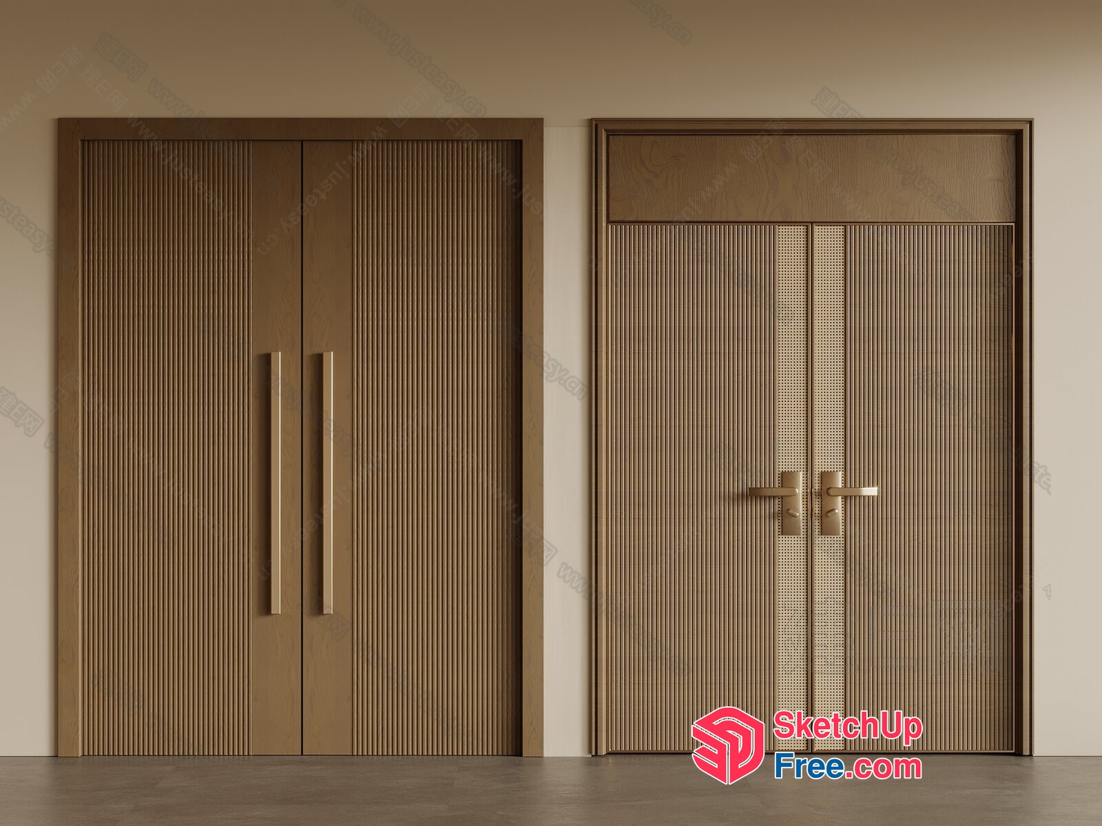 Two Doors With Modern Handles And Vertical Stripes 3D SketchUp File