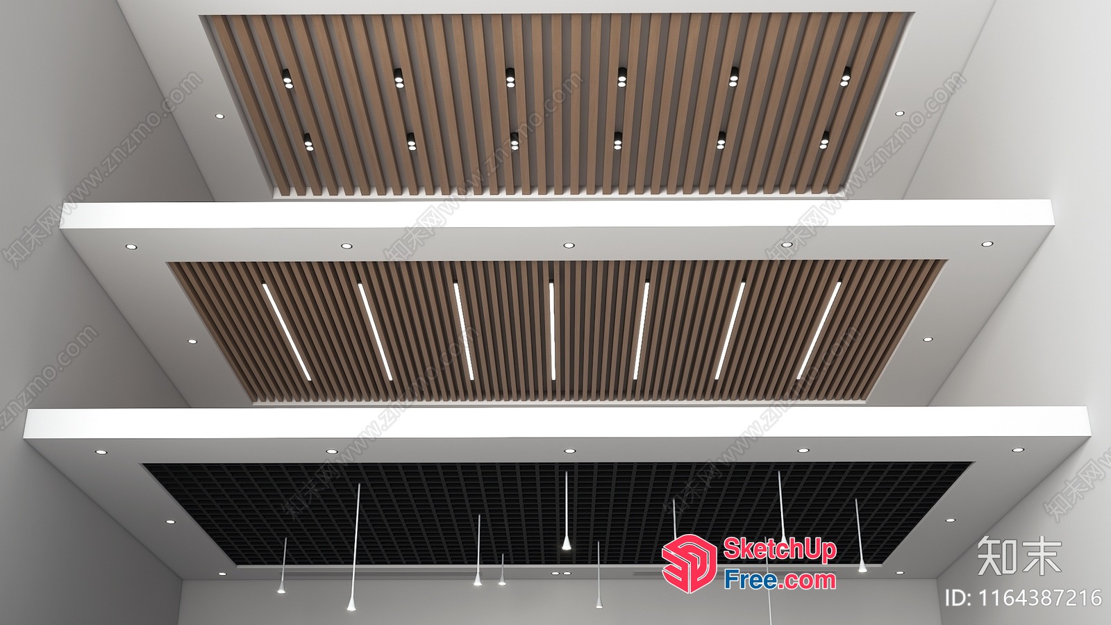 Modern Ceiling Design With Wood Accents And Lighting 3D SketchUp File