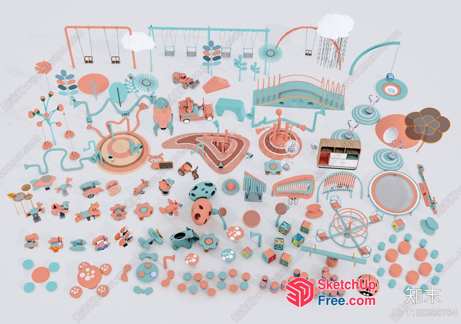 Cartoonish Playground With Vehicles And Clouds 3D SketchUp File