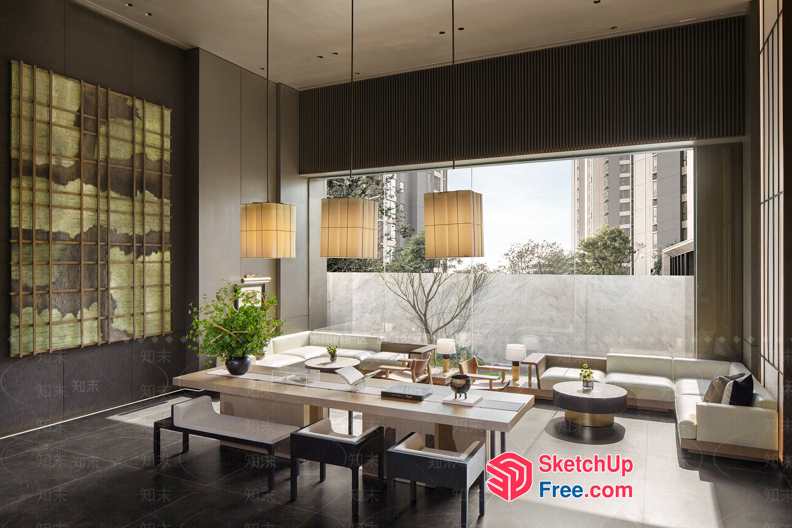 Modern Asian-Inspired Living Room With Sleek Furniture 3D SketchUp File