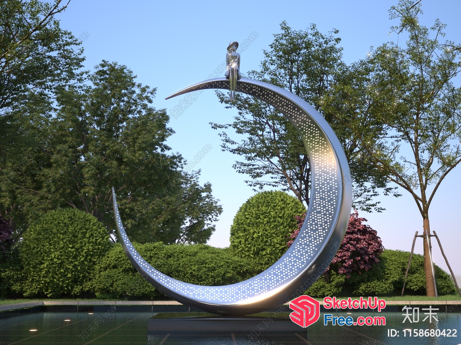 Silver Moon Archway With Dotted Pattern And Figure 3D SketchUp File