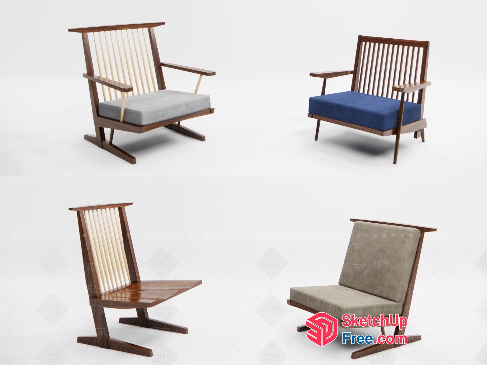 Modern Minimalist Wood Accent Chairs 3D SketchUp File