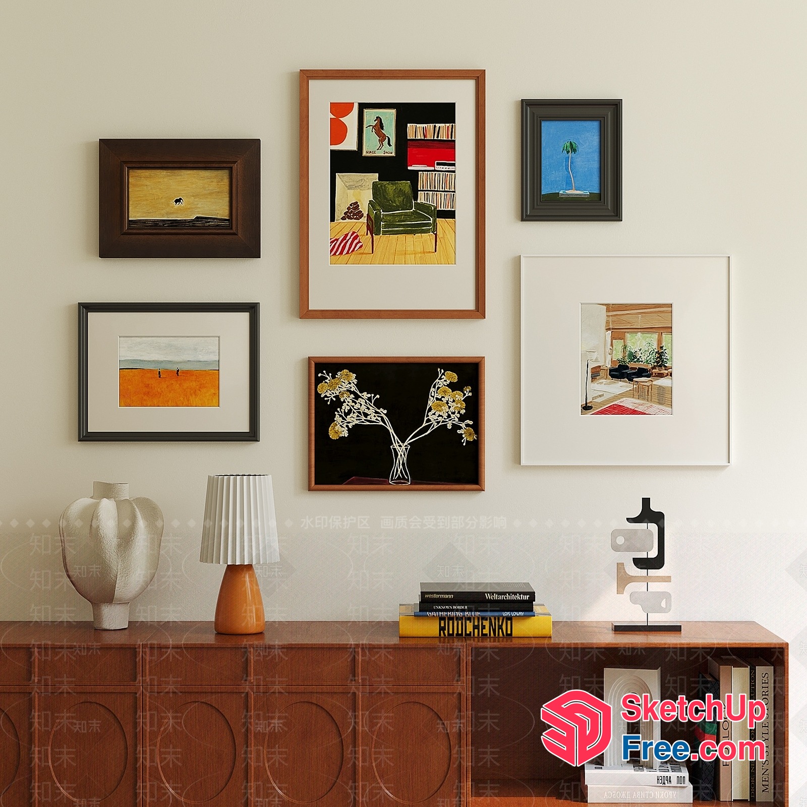 Modern Artwork Collection On A Creamy Style Wall 3D SketchUp File