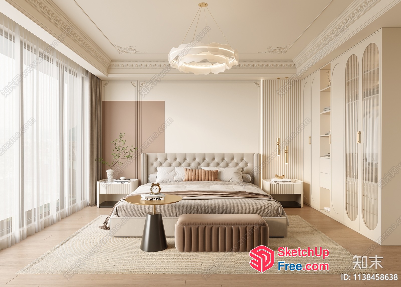 Elegant Creamy Style Bedroom Interior 3D SketchUp File