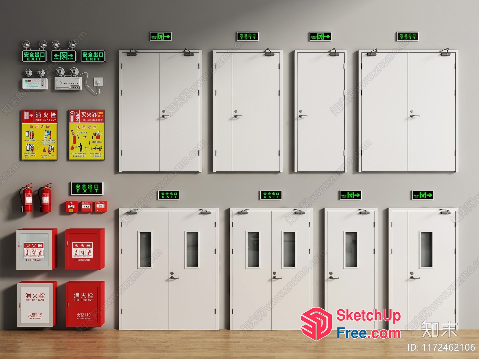 Emergency Exit Doors And Fire Safety Equipment 3D SketchUp File
