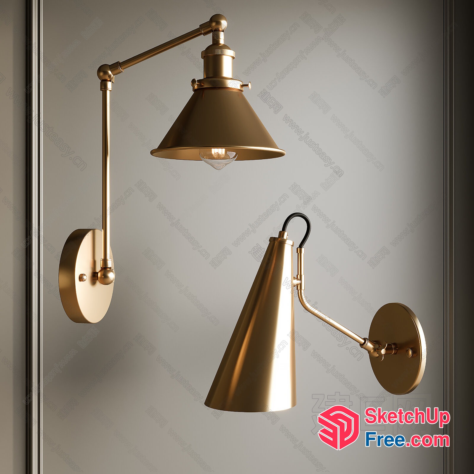 Industrial Style Brass Wall Lights 3D SketchUp File