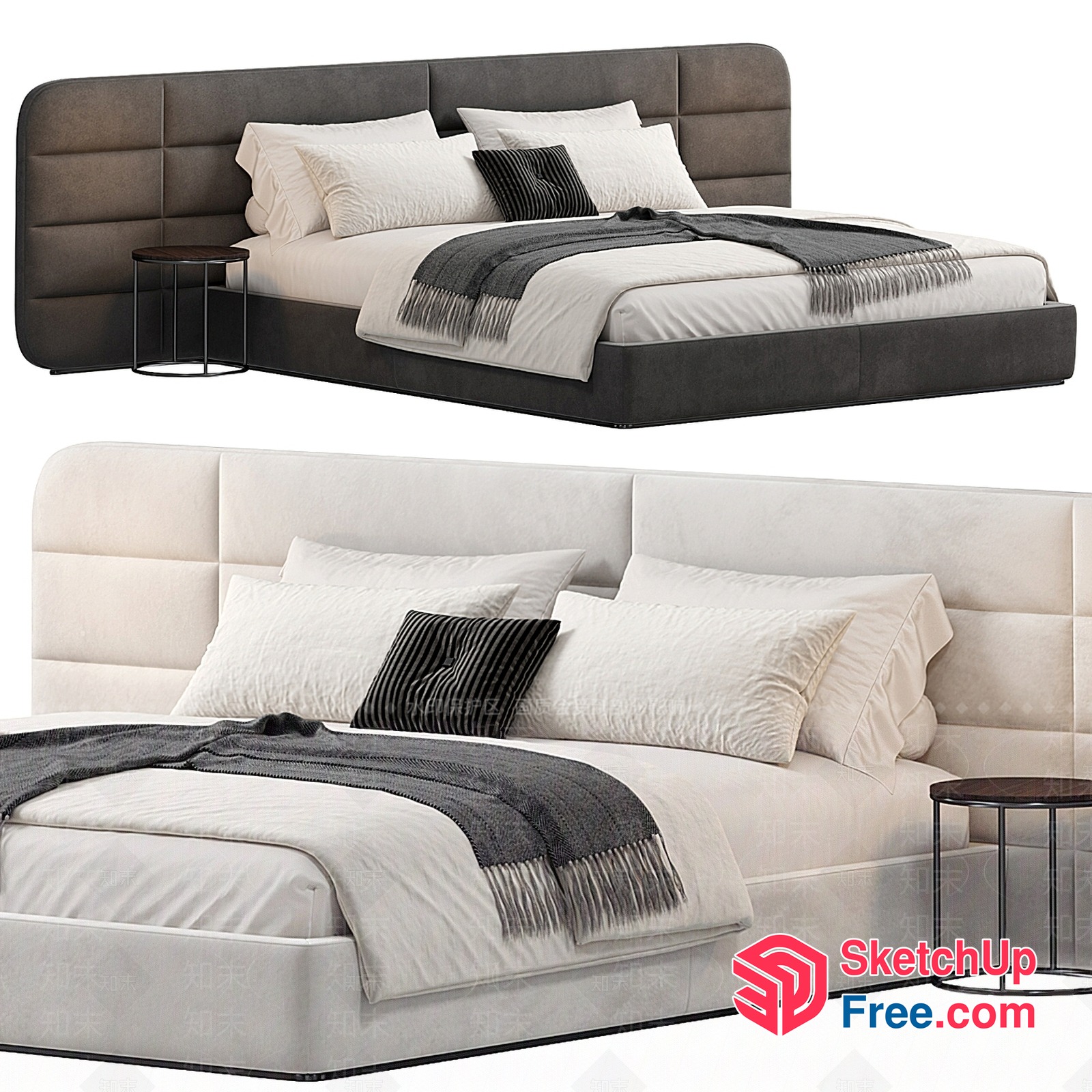 Modern Bed With Headboard And Side Table 3D SketchUp File