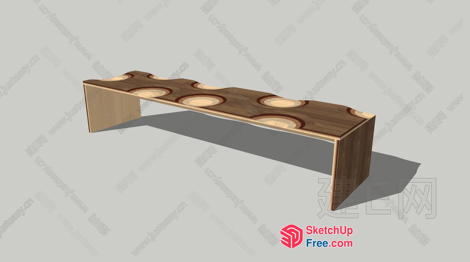 Modern Wood Bench With Unique Circular Design 3D SketchUp File