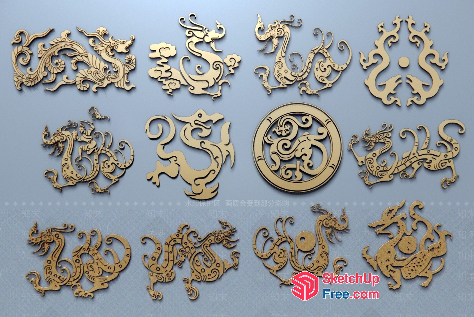 Intricate Wooden Dragon Designs 3D SketchUp File
