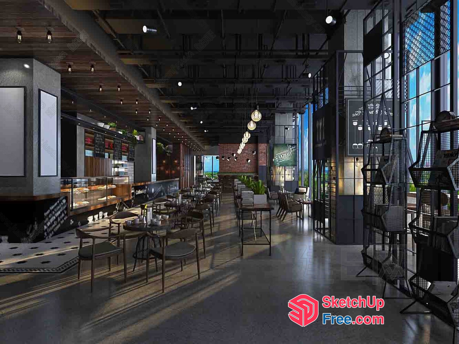 Modern Industrial Style Cafe Interior 3D SketchUp File