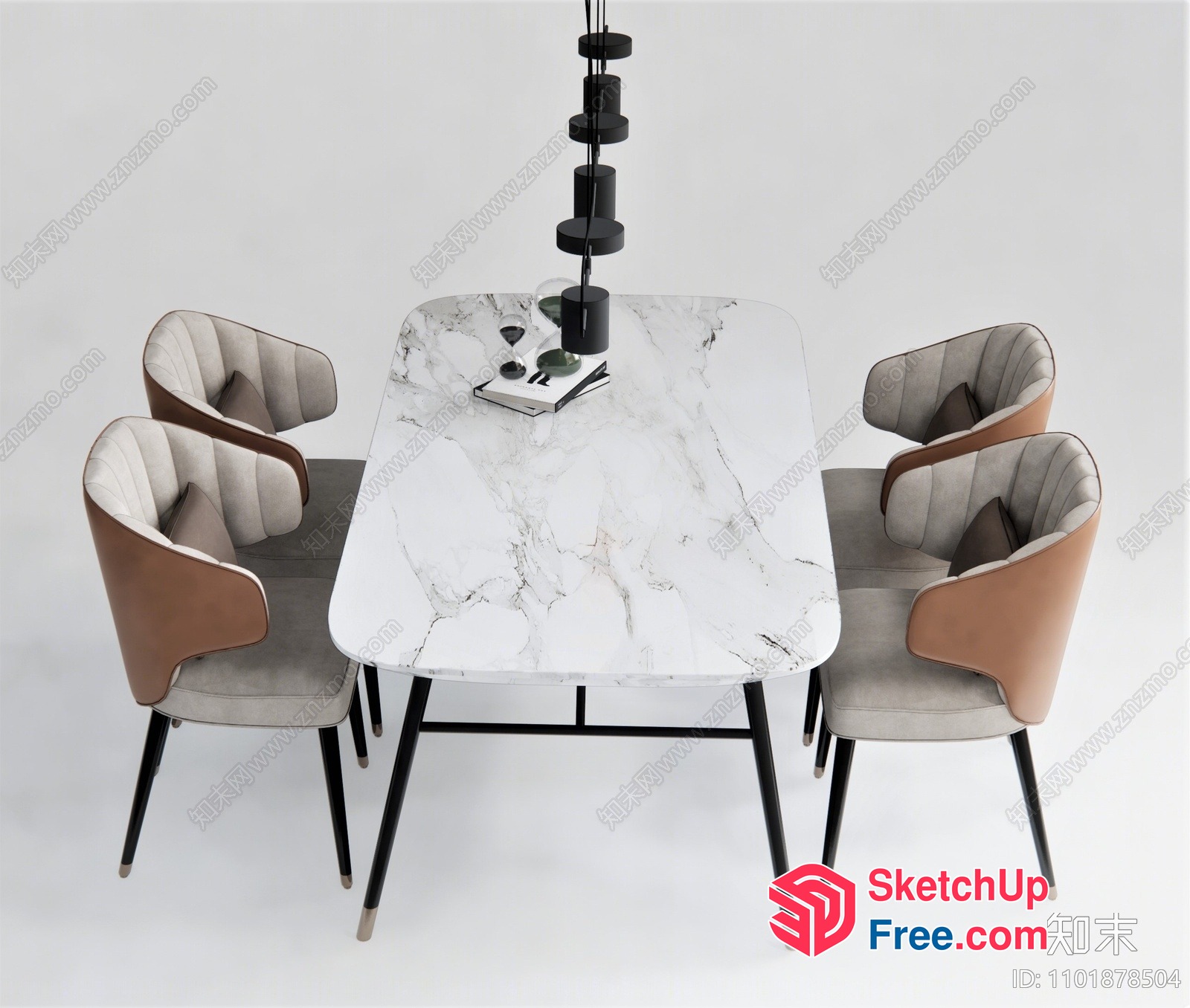 Modern Marble Dining Table With Elegant Chairs 3D SketchUp File