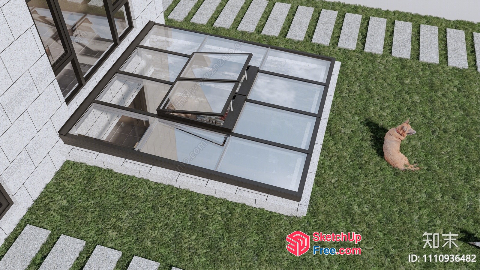 Glass And Stone Patio With A Dog 3D SketchUp File
