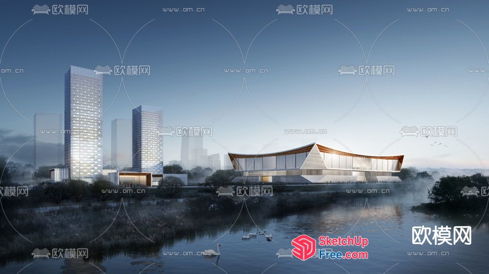 Modern Building By The Water 3D SketchUp File