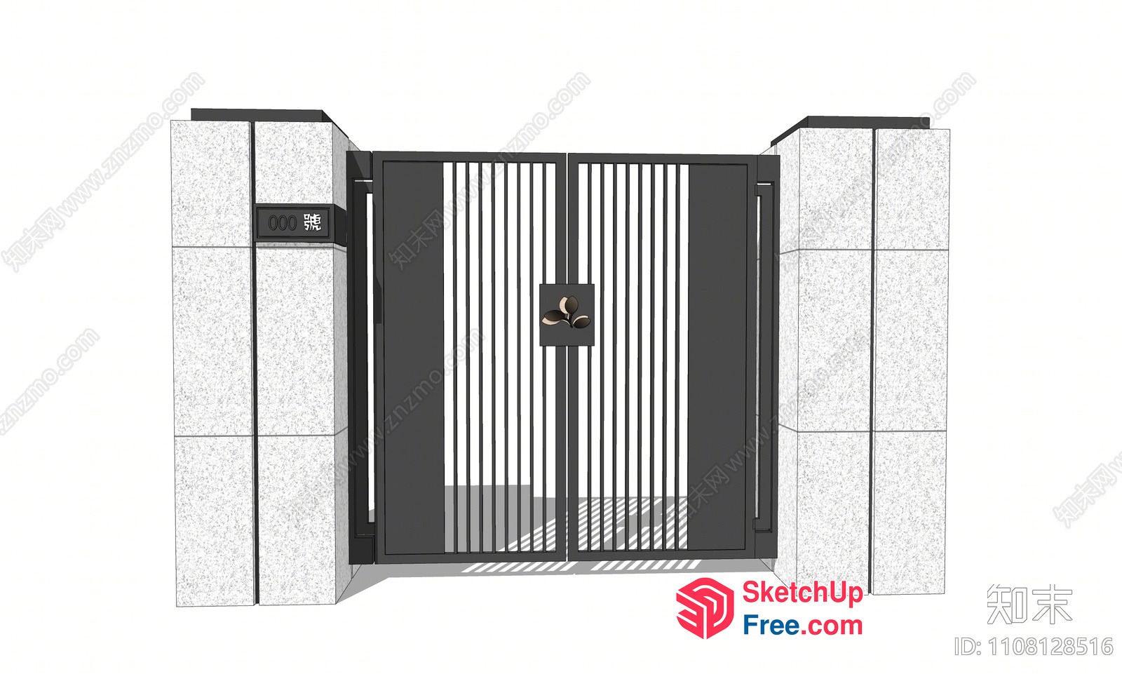 Modern Gate With Stone Pillars 3D SketchUp File