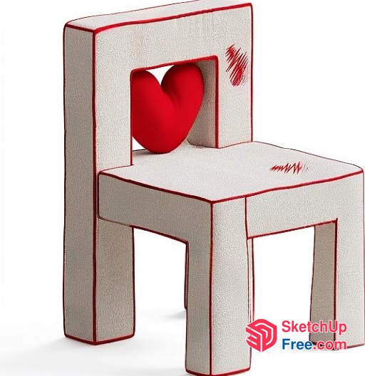 Red Outline And Heart-Shaped Design Chair 3D SketchUp File