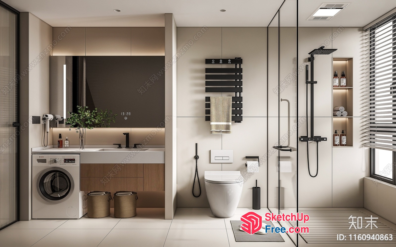 Modern Minimalist Bathroom Decor With White And Beige Accents 3D SketchUp File